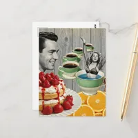 Sweet Thoughts Surreal Collage Coffee Swim Lady Postcard