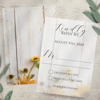 Rustic Sunflower and White Barn Wood Wedding RSVP Card