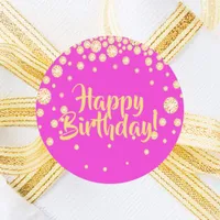 Happy Birthday hot pink gold diamonds Classic Round Sticker