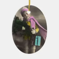 Vintage Christmas Boy Ceramic Ornament