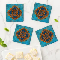 Southwest Mountain Peaks Turquoise Blue Geometric Coaster Set