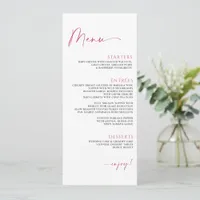 Minimalist Modern Magenta Pink Wedding Menu