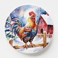 Cute Rustic Rooster in Snow  Farm Themed  PopSocket