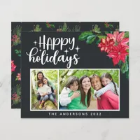 Budget Poinsettia Photo Happy Holidays Card