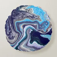 Blue Marble Fluid Art  Round Pillow