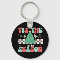 Tis Season Retro Womans Holiday Keychain