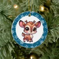 Personalized Cartoon Chibi Reindeer Christmas Ceramic Ornament