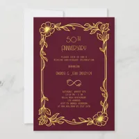 Art Deco Gatsby burgundy 50th wedding anniversary Invitation