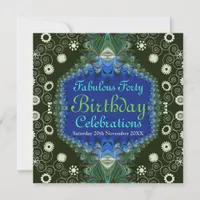 Birthday Floral Spiral Peacock Art Invitation