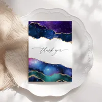 Galaxy Agate Faux Glitter Celestial Wedding Photo Thank You Card