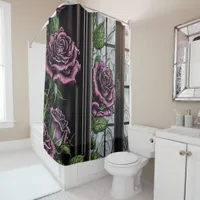 Purple roses by the window - gothic style shower curtain