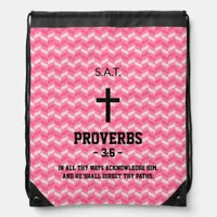 Magenta Zigzag Pattern Bible Verse Christian Drawstring Bag