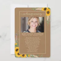 Sunflower Photo In Loving Memory Funeral Poem Card