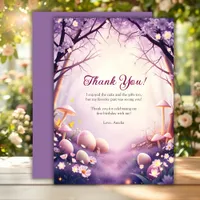 Whimsical Easter Egg Mushroom Girl Birthday Party Thank You Card