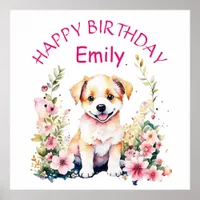 Puppy Dog Themed Personalized Birthday Poster