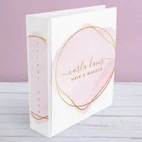 Script Blush Pink Watercolor Gold Circle Business 3 Ring Binder