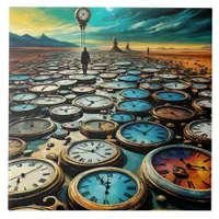 As Time Walks By AI Art Ceramic Tile