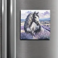 Pretty Gray Horse Standing in Lavender Magnet