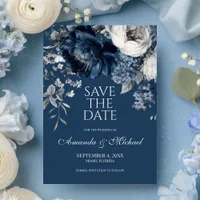 Modern Blues & Gray Floral Wedding Save The Date