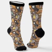 Cute Otters Collage Brown Gray and Black Socks