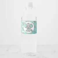 Teal and Gray Elephant themed Baby Shower Water Bottle Label