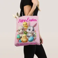 Hoppy Easter Cute Bunny Chicks Lamb Painting Eggs Tote Bag