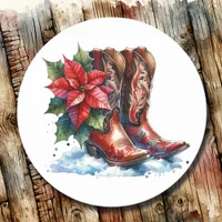 Country and Western Rustic Cowboy Boots Christmas Classic Round Sticker