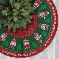 Cute Nutcrakers Red & Green Tartan Christmas Brushed Polyester Tree Skirt