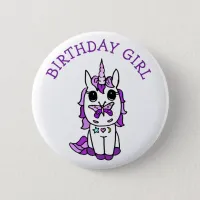 Unicorn Birthday Girl Purple Button