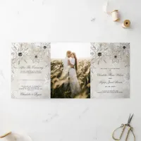 Silver Gold Snowflake Winter Wedding  Tri-Fold Program