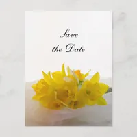 Yellow Daffodils on White Wedding Save the Date Announcement Postcard