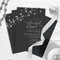 Modern String Lights Rehearsal Dinner B&W ID585 Invitation