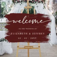 Modern Burgundy Brush Strokes Wedding Welcome  Acrylic Sign