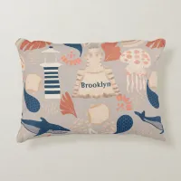 Ocean Adventure -Whales,Jellyfish & Lighthouse Fun Accent Pillow