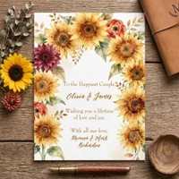 Rustic Sunflower Burgundy Wedding Congratulations Card