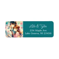 Cute Anime Themed Romantic Couple Label