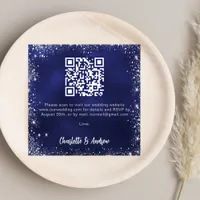 Navy blue silver glitter QR code wedding RSVP Enclosure Card