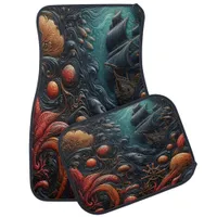 Mysterious Ocean Scene With Ship and Sea Creatures Car Floor Mat