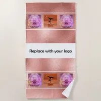 Corporate logo photo collage rose gold elegant beach towel