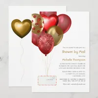 Red and Gold Balloon Baby or Bridal Shower by Mail Invitation