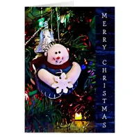 Merry Christmas Snowman Holding Snowflake Card