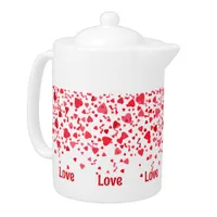 Red Confetti Hearts Love Personalized Teapot