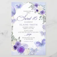 Budget Floral Purple Lilac Butterflies Sweet 16