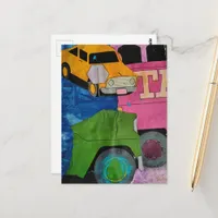 Cars and Trucks mixed media collage  Postcard