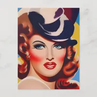 Retro Pinup Woman Painting Postcard