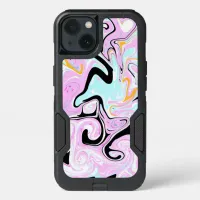 Fluid Art  Cotton Candy Pink, Teal, Black and Gold iPhone 13 Case