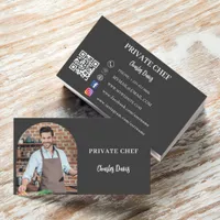 Private chef charcoal gray photo arch QR code Business Card