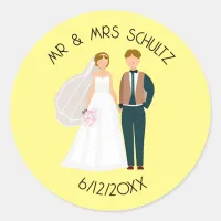 Personalized Mr and Mrs Bride and Groom  Classic Round Sticker