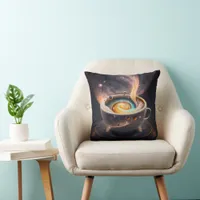 Cosmic Sips: Celestial Journey through the Galaxy Throw Pillow