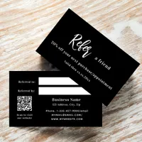 Black white qr code business referral card